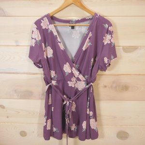 Torrid Size 2 Women's 2X Faux Wrap Blouse Top Lilac Purple Floral Tie Waist